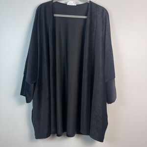 P Cill Womens Open Front Cardigan S/M Black Soft Ribbed Minimalist Lounge Travel